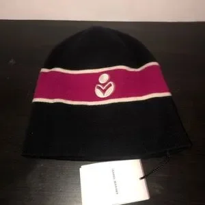 ISABEL MARANT  Camden Striped Logo Beanie - Burgundy $165 NWT Isabel Marant Camden Striped Logo Beanie Burgundy NWOT | eBay main image 3